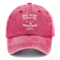 Vintage washed dad hat detail featuring seventie style front print on classic baseball cap. - Adult 56-60cm Adjustable / Red