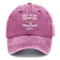 Vintage washed cotton baseball cap with distressed front print, adjustable casual sun hat. - Adult 56-60cm Adjustable / Pink