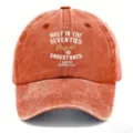 Vintage washed dad hat with seventies slogan print, stylish casual baseball cap for adults. - Adult 56-60cm Adjustable / Orange