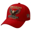 Berretto da baseball rosso ricamato con grafica di aquila e slogan patriottico veterano. - Adulto 56-60cm Regolabile / Rosso