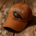 Cappellino da baseball marrone vintage con ricamo di corvo e testo FCAWF per uso quotidiano. - Adulto 56-60cm Regolabile / Caffè