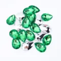 Colorful acrylic teardrop rhinestones for DIY clothing crafts, pointed back no hole sparkly gems. - Green