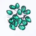 Green and silver teardrop acrylic rhinestones flat back fancy stones for DIY craft dress decor. - Dark Green