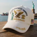 Cappello da baseball ricamato per il 250 anniversario USA, cotone bianco visiera. - Adulto 56-60cm / Bianco