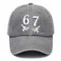 Cappellino da baseball vintage lavato grigio con stampa 67, cappello parasole in cotone - Adulto 56-60cm Regolabile / Grigio