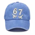 Cappello da baseball vintage lavato da uomo, stampa numero 67 cool, cappellino parasole elegante. - Adulto 56-60cm Regolabile / Azzurro