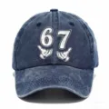Cappello da baseball vintage lavato da uomo con stampa grafica retro 67 blu scuro. - Adulto 56-60cm Regolabile / Blu navy