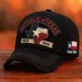 Primo piano di un berretto da baseball nero in cotone con ricamo del Texas e logo. - Adulto 56-60cm Regolabile / Nero