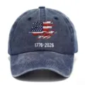 Berretto da baseball slavato vintage con bandiera USA ricamata e anno 1776-2026. - Adulto 56-60cm Regolabile / Blu navy