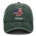 Berretto da baseball con bandiera americana ricamata, cotone lavato vintage all'aperto. - Adulto 56-60cm Regolabile / Verde