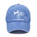 Berretto da baseball blu lavato con stampa acrobatica in bici, cappello parasole casual. - Adulto 56-60cm Regolabile / Azzurro