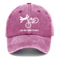 Cappellino da baseball rosa lavato vintage da uomo, stampa acrobazia bici berretto casual. - Adulto 56-60cm Regolabile / Rosa