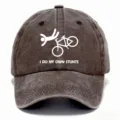 Cappellino da baseball vintage slavato con grafica divertente bici, dad hat casual uomo. - Adulto 56-60cm Regolabile / Caffè