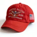 Red USA 250th Anniversary baseball cap with embroidered eagle and flag patch for outdoor. - Adult 56-60cm Adjustable / Red