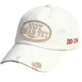 Berretto da baseball bianco vintage invecchiato con ricamo di testo e visiera sfrangiata - Adulto 56-60cm Regolabile / Bianco