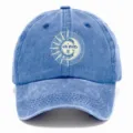 Berretto da baseball in cotone lavato vintage con stampa grafica sole e luna retrò. - Adulto 56-60cm Regolabile / Azzurro