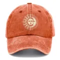 Dettaglio berretto da baseball con stampa sole e luna vintage, cotone lavato, accessorio casual. - Adulto 56-60cm Regolabile / Arancione