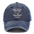 Berretto da baseball in cotone lavato vintage con stampa di testo retro, classico dad hat per tutti. - Blu Marino