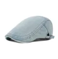 Berretto piatto in denim azzurro stile retrò cappello con visiera lavato casual elegante - Adulto 55-60CM / Azzurro