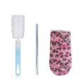 Detailed view of 6oz rhinestone tumbler set with sponge brush and metal straw in pink leopard. - Cup + Straw + Brush / Leopard Pink
