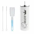 20oz Bling Rhinestone Stainless Steel Tumbler Cup with Straw and Cleaning Brush Set - Silver (Queen) / With Cup Brush Straw Set