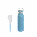 Bling rhinestone stainless steel vacuum insulated water bottle with bamboo lid and cup brush. - Dark Blue