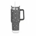 Black rhinestone 40oz insulated tumbler featuring a built-in Bluetooth speaker and straw. - Black