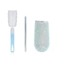Detailed view of the 6oz rhinestone tumbler set, including stainless steel straw and sponge brush. - Cup + Straw + Brush / Blue