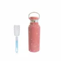 Bling rhinestone stainless steel vacuum insulated water bottle with bamboo lid and cup brush. - Red