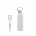 Rhinestone Stainless Steel Vacuum Insulated Water Bottle with Bamboo Lid and Cup Brush - 350ml (12oz) Bamboo Lid / Silver