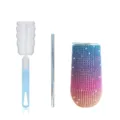 Detailed view of 6oz rhinestone tumbler set with stainless steel straw and handy cup brush. - Cup + Straw + Brush / Rainbow