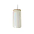 16oz Gradient Glass Tumbler with Rhinestone Bamboo Lid and Straw for Daily Drinks - 16oz Pack / White