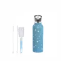 Glitzernde Edelstahl Isolierflasche mit Strohhalm und praktischen Reinigungsbürsten. - Dunkelblau