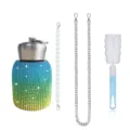 Rhinestone Insulated Water Bottle Set with Pearl Chain Metal Strap and Cup Brush Portable - 300ml / Pearl Chain + Metal Chain + Brush Set / Rainbow