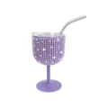 Glitzernde Strass Mini Edelstahl Weinglas Pokal mit Deckel und Strohhalm für Partys - 4oz / Lila