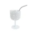 Glitzernder Mini 4oz Edelstahl Weintasse Becher mit Strohhalm Detailaufnahme Ansicht. - 4oz / Silber