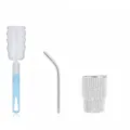 Rhinestone mini wine cup, stainless steel straw and cleaning brush set details view. - Silver (Tapered) With Sponge Brush / 3oz Pack