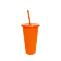 Orange 24oz Reusable Plastic Tumbler with Straw and Lid for Outdoor Party Cold Drinks - Orange