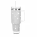 40oz rhinestone insulated tumbler with handle straw and speaker base sparkling crystal cup - Silver