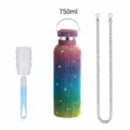 750ml Bling Rhinestone Water Bottle with Chain Strap and Cup Brush for Outdoor Sports Travel - 750ml / With Sponge Brush / Rainbow
