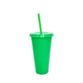 Green plastic reusable cold cup with straw 24oz large capacity portable beverage cup for party - Green