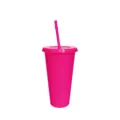 Colorful 24oz plastic tumbler with straw large capacity portable drink cup for outdoor party - Rose Red