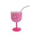 Rosa Strass Edelstahl Kelch Becher mit Deckel und Metallstrohhalm für den täglichen Gebrauch. - 4oz / Fuchsia