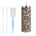 Glänzender 20oz Strass Becher Set mit Strohhalm und Reinigungsbürsten für unterwegs. - 570ml (Inklusive 3 Bürsten) / Leopardenprint