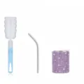Mini rhinestone stainless steel wine tumbler set with straw and cleaning sponge brush detail. - Purple (Straight) With Sponge Brush / 3oz Pack