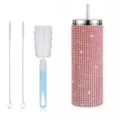 Rosa Strass 20oz isolierter Becher mit Metallstrohhalm und Reinigungsbürsten für Reisen. - 570ml (Inklusive 3 Bürsten) / Roségold