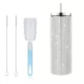 20oz glitzernde strass edelstahl trinkbecher set mit strohhalm und reinigungsbürsten - 570ml (Inklusive 3 Bürsten) / Silber