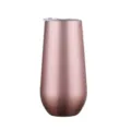 Detailed close-up of a 6oz rose gold stainless steel champagne tumbler with clear lid. - 170ml (6oz) / Rose Gold