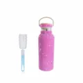 Bling rhinestone stainless steel water bottle with bamboo lid and cleaning brush for daily use - 350ml (12oz) Bamboo Lid / Rose Red