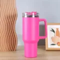 40oz stainless steel tumbler with handle and straw, double wall vacuum insulated travel mug. - 1200ml (40oz) / Rose Red